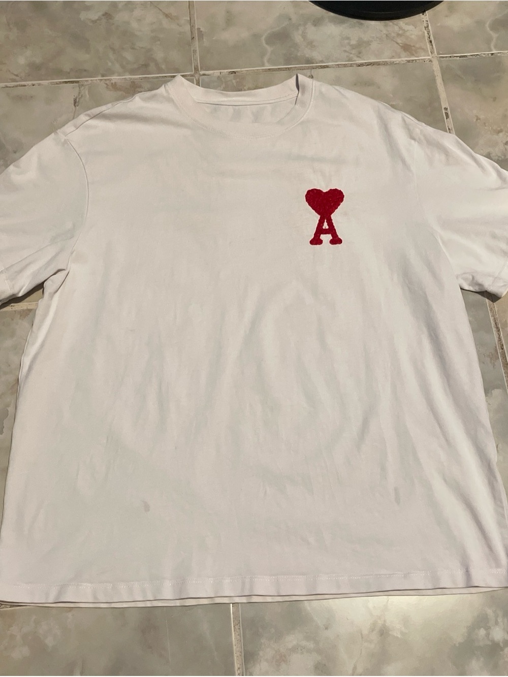 AMI Paris Heart Logo White T-Shirt SZ L Alexandre Mattiussi Cotton Tee